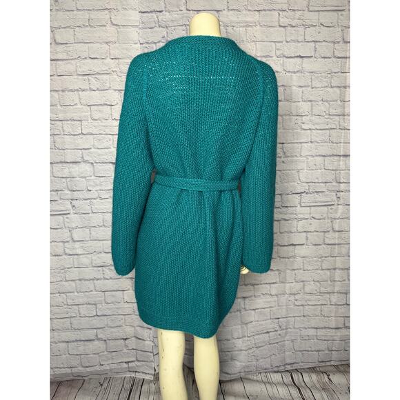 American vintage OOAK Hand knit over sized green belted cardigan size medium - Picture 6 of 14